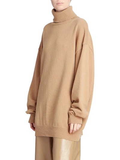 Shop Dries Van Noten Merino Wool Oversized Turtleneck Sweater In Camel