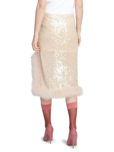 Shop Dries Van Noten Sequin & Faux Fur Midi Skirt In Blush