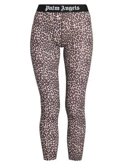 Shop Palm Angels Leopard Print Logo Leggings In Black