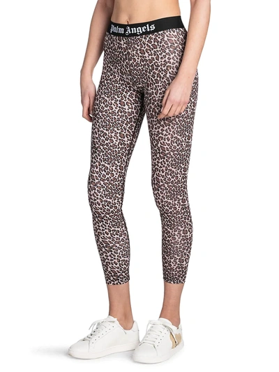 Shop Palm Angels Leopard Print Logo Leggings In Black