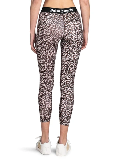 Shop Palm Angels Leopard Print Logo Leggings In Black