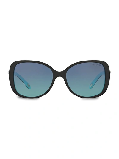 Shop Tiffany & Co Women's 55mm Rectangular Sunglasses In Black Blue