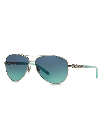 Shop Tiffany & Co Women's 58mm Aviator Sunglasses In Silver Blue