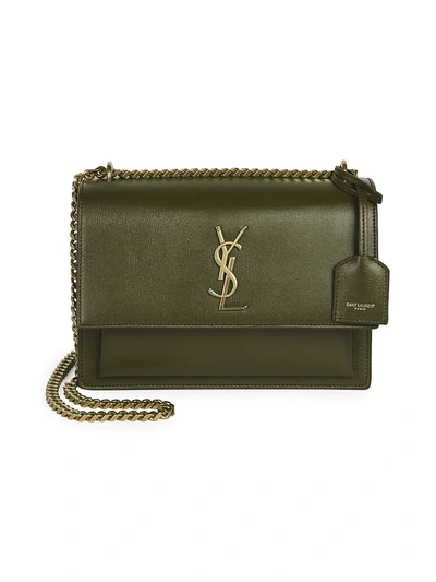 Shop Saint Laurent Medium Sunset Leather Shoulder Bag In Olive