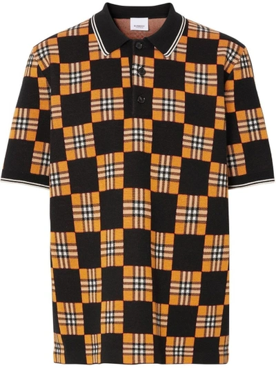 Shop Burberry Checkered Polo Shirt Bright Orange