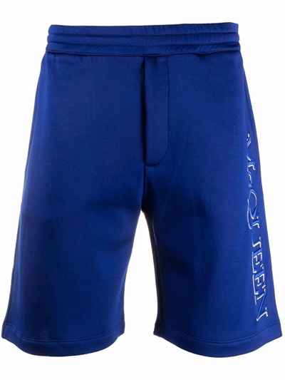 Shop Alexander Mcqueen Logo-embroidered Track Shorts In Blau