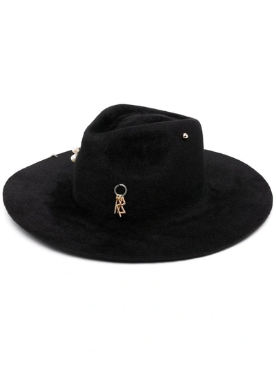 Shop Ruslan Baginskiy Pierced Felt Fedora Hat In Schwarz