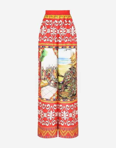 Shop Dolce & Gabbana Carretto-print Silk Pants In Multicolor