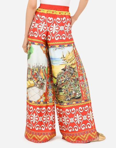 Shop Dolce & Gabbana Carretto-print Silk Pants In Multicolor