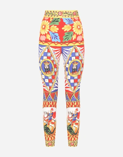 Shop Dolce & Gabbana Carretto-print Charmeuse Leggings In Multicolor