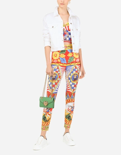 Shop Dolce & Gabbana Carretto-print Charmeuse Leggings In Multicolor