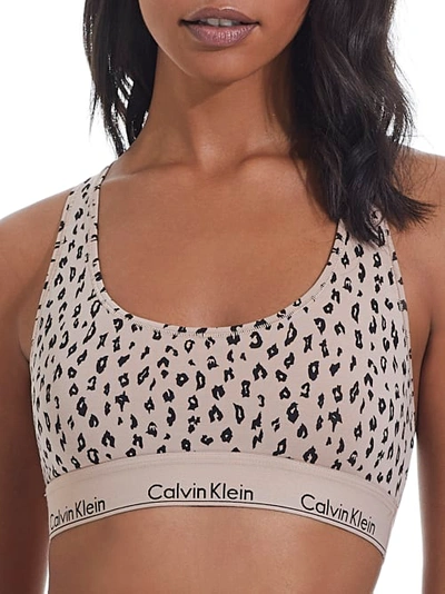 Shop Calvin Klein Modern Cotton Racerback Bralette In Savannah Cheetah
