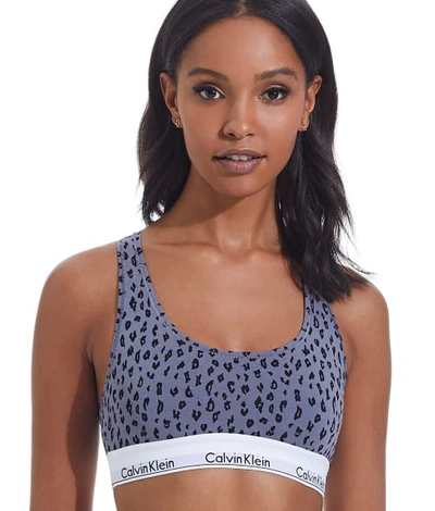 Shop Calvin Klein Modern Cotton Racerback Bralette In Cheetah,pewter