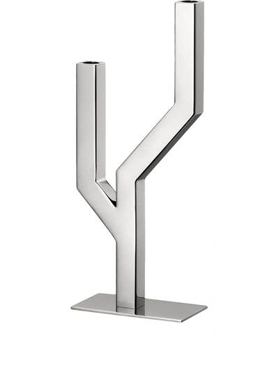 Shop Christofle Arborescence Two-lights Stainless Steel Candelabra In Silver