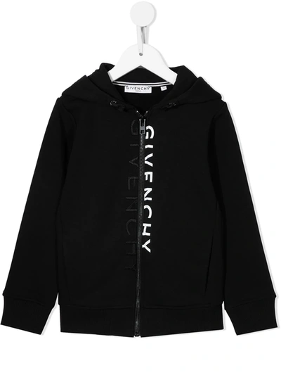 Shop Givenchy Logo-print Zipped Hoodie In 黑色
