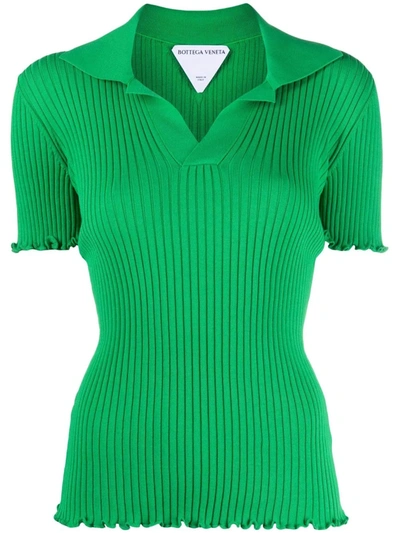 Shop Bottega Veneta Ribbed-knit Short-sleeve Top In Green