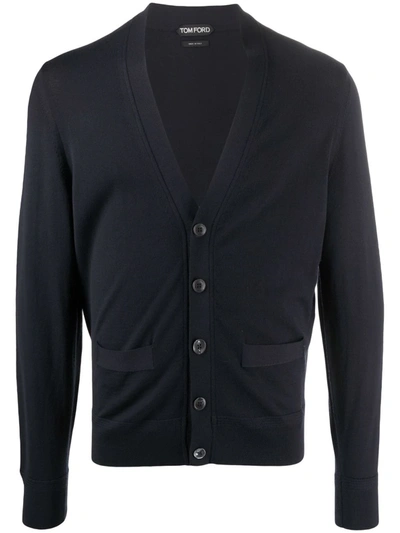 Shop Tom Ford V-neck Button-up Cardigan In 蓝色