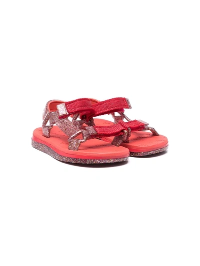 Shop Mini Melissa Glittered Touch-strap Sandals In Red