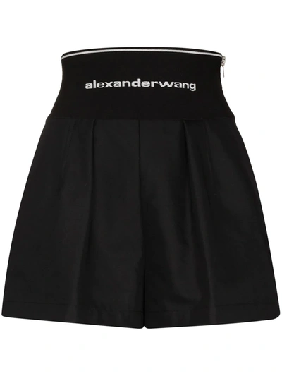 Shop Alexander Wang Logo-waistband Shorts In Black