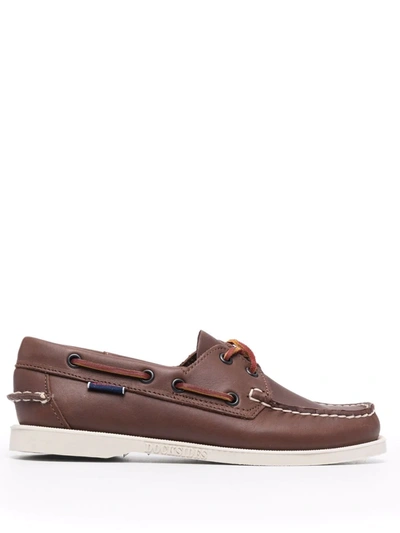 Sebago Brown Leather Loafers With Rubber Sole In Black