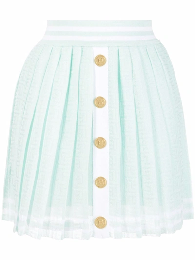 Shop Balmain Pb Monogram Jacquard Pleated Skirt In Grün
