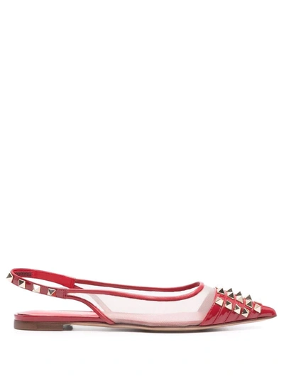Shop Valentino Rockstud Alcove Ballerina Shoes In Rot