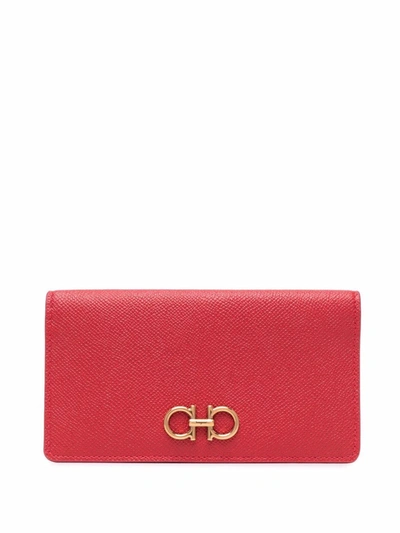 Ferragamo Gancini Long Leather Wallet In Rot