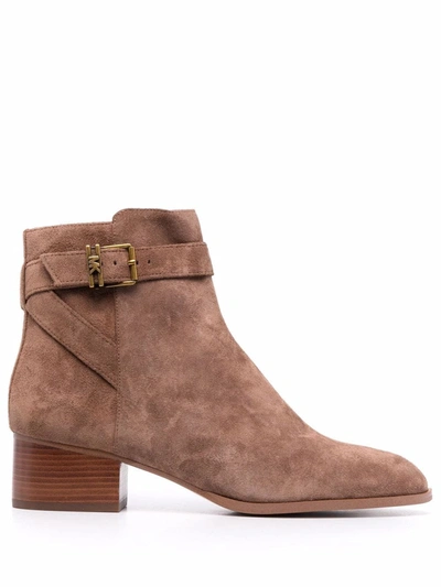 Shop Michael Michael Kors Buckle-embellished Ankle Boots In Braun