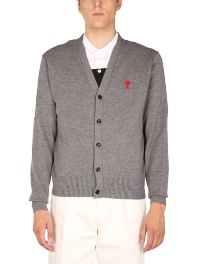 Shop Ami Alexandre Mattiussi Heart Wool Cardigan In Grigio