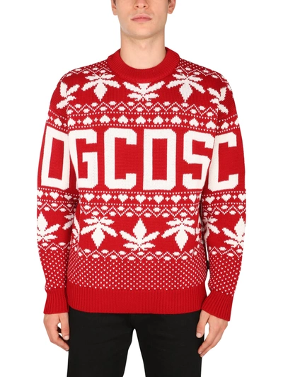Shop Gcds Christmas Sweater With Logo In Rosso