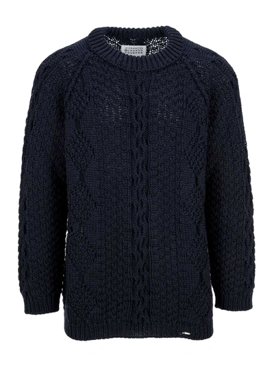 Shop Maison Margiela Martin Margiela Cable Knit Sweater In Navy