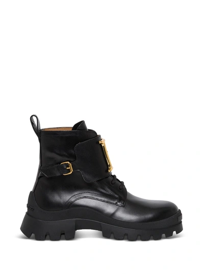 Shop Dsquared2 Black Leather Ankle Boots With Logo Buckle