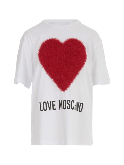 Shop Love Moschino Oversized T-shirt W/red Heart In Optical White Red Heart