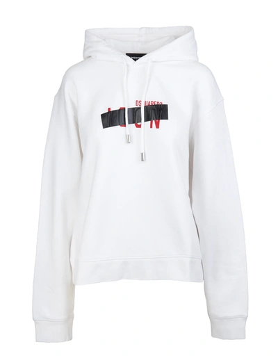Shop Dsquared2 Woman White Icon Taped Hoodie