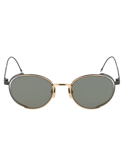 Shop Thom Browne Tb-106 Sunglasses In 12k Gold - Black Iron W/ Dark Grey - Gold Flash - Ar