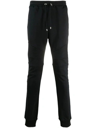 Shop Balmain Black Cotton Sweatpants In Nero+bianco