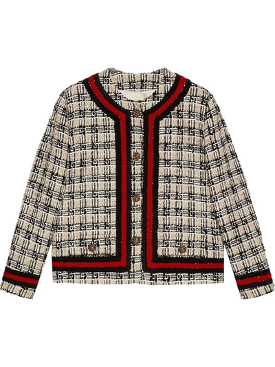 Shop Gucci Check Tweed Jacket In Neutrals