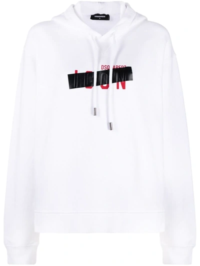 Shop Dsquared2 Blocked-logo Print Hoodie In Weiss