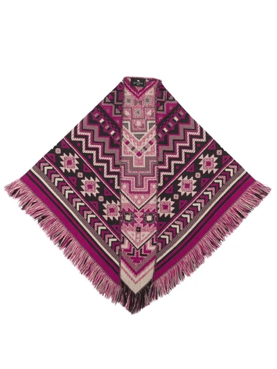 Shop Etro Knitted Jacquard Fringe-hem Shawl In Rosa