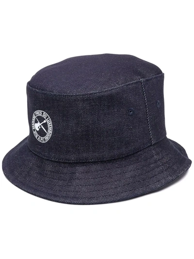 Shop Apc Logo-print Denim Bucket Hat In Blau