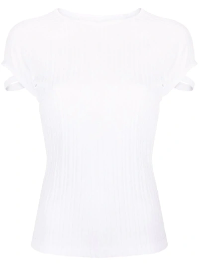 Shop Helmut Lang Ribbed Cut-out T-shirt In Weiss
