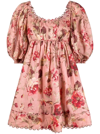 Shop Zimmermann Floral-print Empire-waist Dress In Rosa