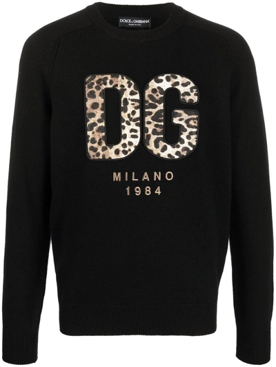 Shop Dolce & Gabbana Logo-patch Wool Sweatshirt In Schwarz