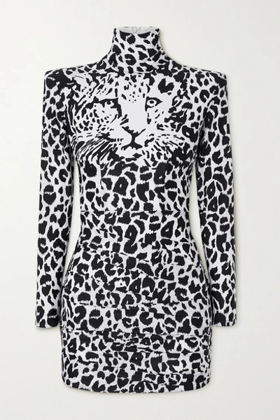 Shop Alex Perry Ryan Leopard-print Stretch-jersey Turtleneck Mini Dress In Leopard Print