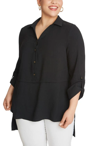 Shop Adyson Parker Roll Tab Button-up Tunic Shirt In Black