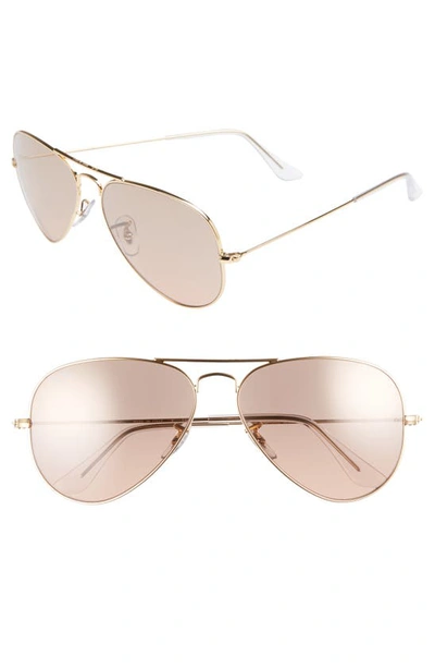 Shop Ray Ban Standard Original 58mm Aviator Sunglasses In Gold/ Pink Mirror