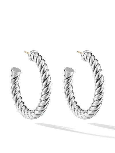 Shop David Yurman Sterling Silver Sculpted Cable Hoop Earrings