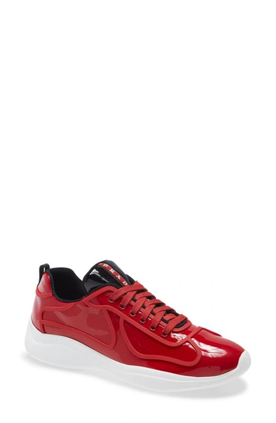 Shop Prada America's Cup Low Top Sneaker In Rosso/ Nero