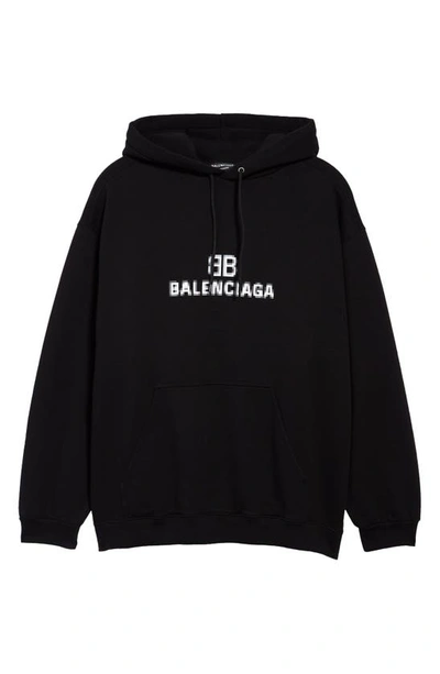 Shop Balenciaga Pixel Logo Graphic Cotton Hoodie In Black/ White