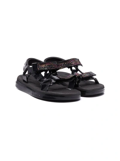 Shop Mini Melissa Metallic Touch-strap Sandals In Black